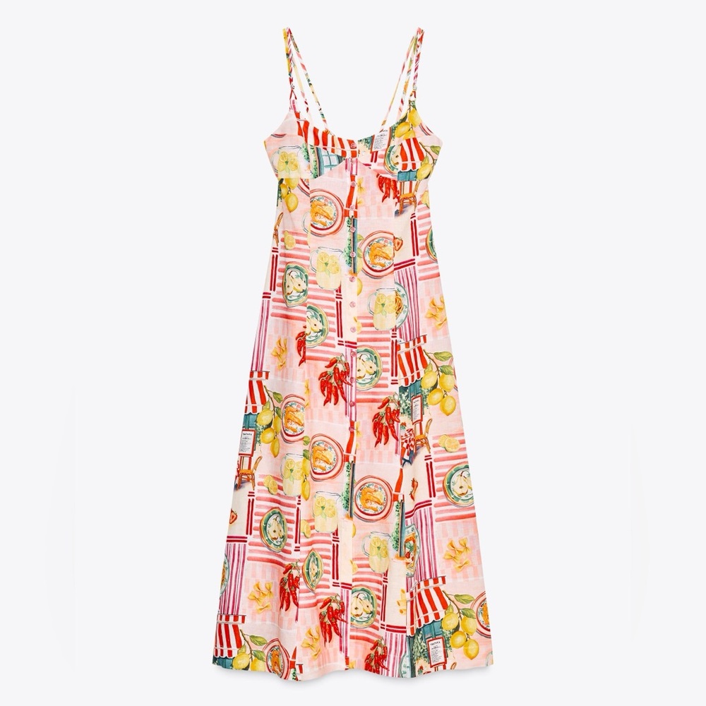 Zara PATCHWORK PRINT LINEN MIDI DRESS - Picture 1 of 9